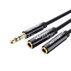 VENTION Cavo Splitter Stereo Jack 3,5mm Maschio a 2 Jack 3,5mm Femmina 0,3m (Nero)