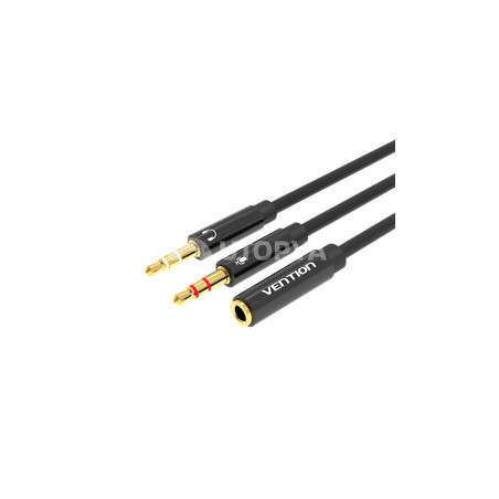 VENTION Cavo Adattatore Audio 2 Jack 3,5mm Maschio a Jack 3,5mm Femmina 4 Poli 0,3m (Nero)