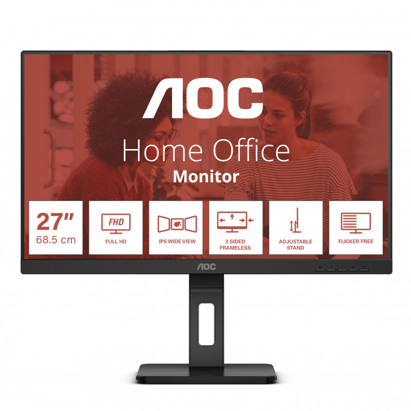 Monitor 27'' IPS - AOC 27E3QAF - FHD 75Hz 16:9 - VGA + HDMI + DisplayPort - MM VESA 100 - Pivot regolazione altezza