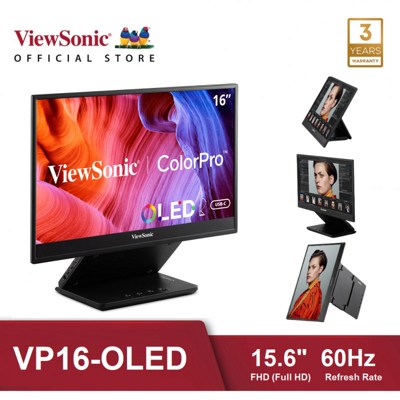 Monitor 16'' OLED PORTABLE foldable - ViewSonic VP16-OLED - 100RGB PANTONE - FHD 60Hz 16:9 - microHDMI + USBC MM