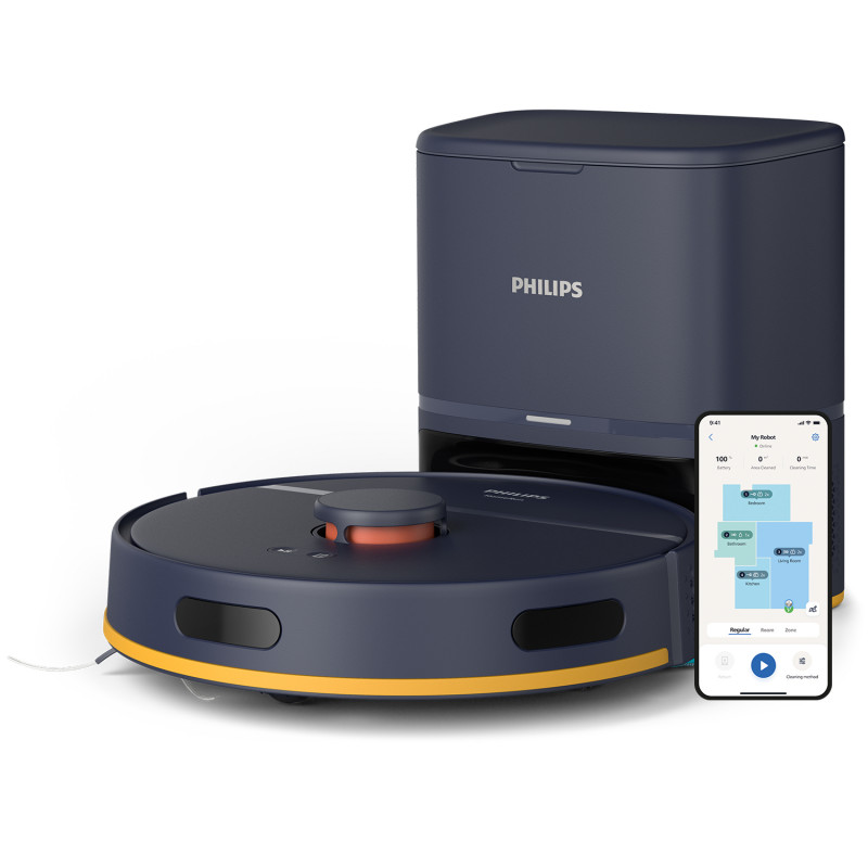 Philips Serie 2000 - XU2100/10 nero - ASPIRAPOLVERE ROBOT - Aspira e lava - con base di ricarica e svuotamento + APP