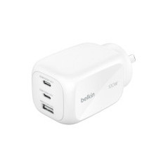 BELKIN Caricatore da Parete GaN 3 Porte 100W con Adattatore da Viaggio (Bianco)