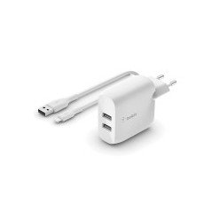 BELKIN Caricatore 24W + cavo Lightning (2 USB-A) (Bianco)