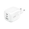 BELKIN Caricatore da Parete GaN 3 Porte 70W Con Adattatori da Viaggio (Bianco)