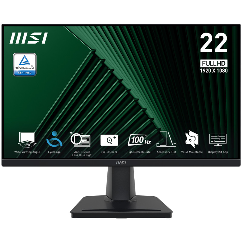 MON 21,5 IPS HDMI VGA 16:9 100HZ MSI PRO MP225 BLACK VESA FHD