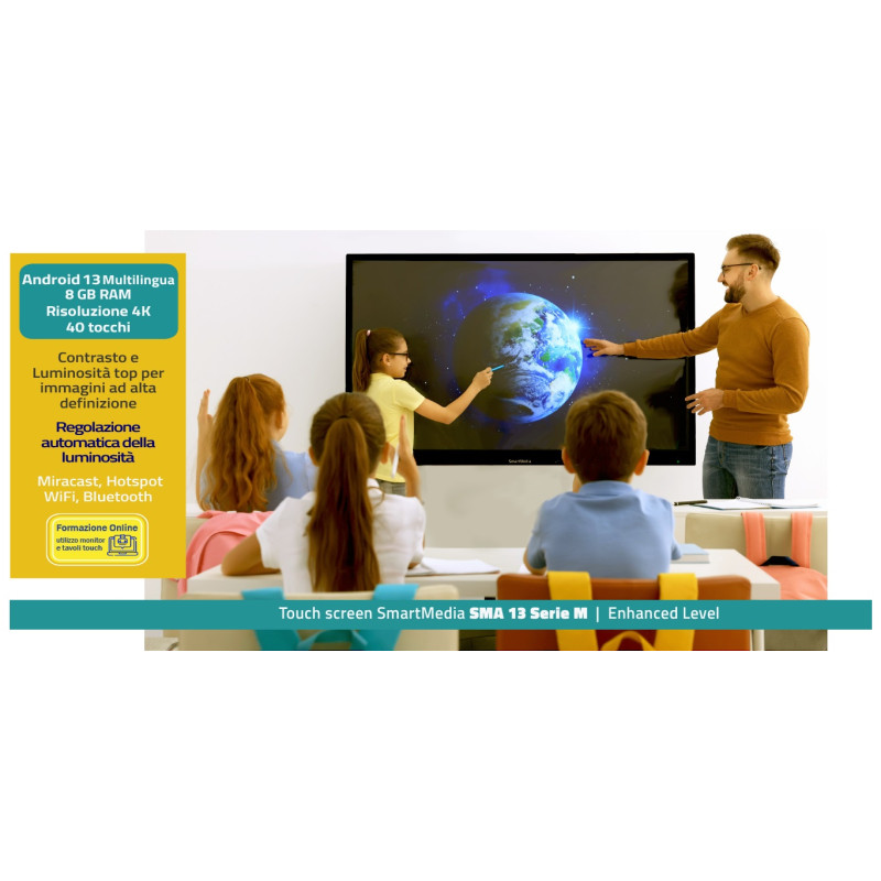 Display 86'' interattivo touchscreen Android - SmartMedia serie M - 4K UHD 16:9 550nits 3ms 60 Hz- HDMI + LAN + USB + RJ + WiFi