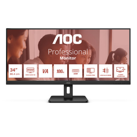 MON 34 VA 3440X1440 2 HDMI DP 100HZ AOC U34E2M MM QHD 21:9